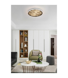 Equalise LED Flush Ceiling Light Matt Black & Wood-2