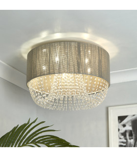 Bellano 5 Light Flush Ceiling Light Chrome Grey Fabric 3x G9-2