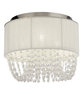 Bellano 3 Light Flush Ceiling Light Chrome White Fabric x-1
