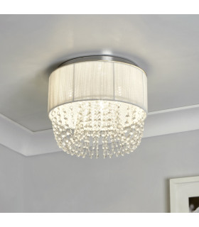 Bellano 3 Light Flush Ceiling Light Chrome White Fabric x-2