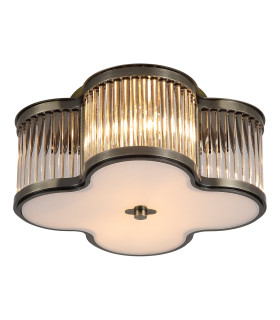 Lotus Flush Ceiling Light Antique Brass & Glass Diffuser 3x E14-1
