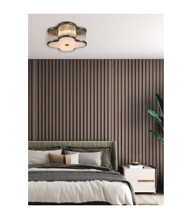 Lotus Flush Ceiling Light Antique Brass & Glass Diffuser 3x E14-2