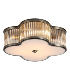 Lotus 3 Light Flush Ceiling Light Antique Brass & Glass Diffuser 1x E27-1