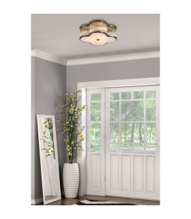 Lotus 3 Light Flush Ceiling Light Antique Brass & Glass Diffuser 1x E27-2