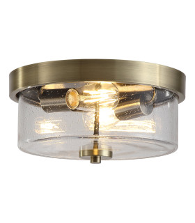 Preston Flush Ceiling Light Antique Brass Seeded Glass IP44 2x E27-1