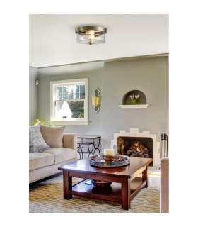 Preston Flush Ceiling Light Antique Brass Seeded Glass IP44 2x E27-2