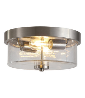 Preston Flush Ceiling Light Satin Silver Seeded Glass IP44 1x GU10-1
