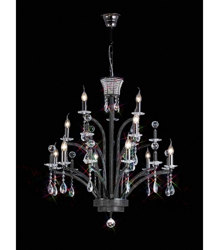 Ceiling Pendant Chandelier Large 12 Light Black Chrome (Item Requires Assembly) - 2