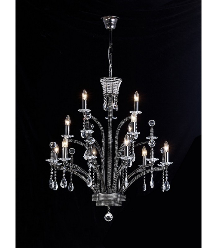 Ceiling Pendant Chandelier Large 12 Light Black Chrome (Item Requires Assembly) - 4