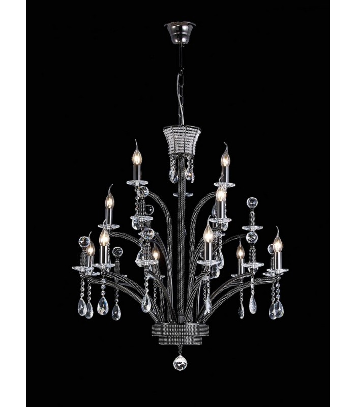 Ceiling Pendant Chandelier Large 12 Light Black Chrome (Item Requires Assembly) - 5