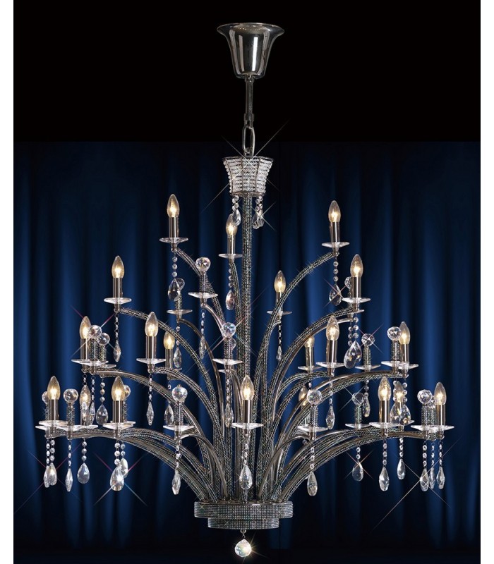 Ceiling Pendant Chandelier 21 Light Black Chrome, Crystal (Item Requires Assembly) - 2