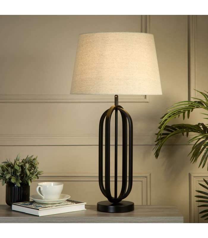 Chic Table Lamp Black Natural Shade 1x E27-2