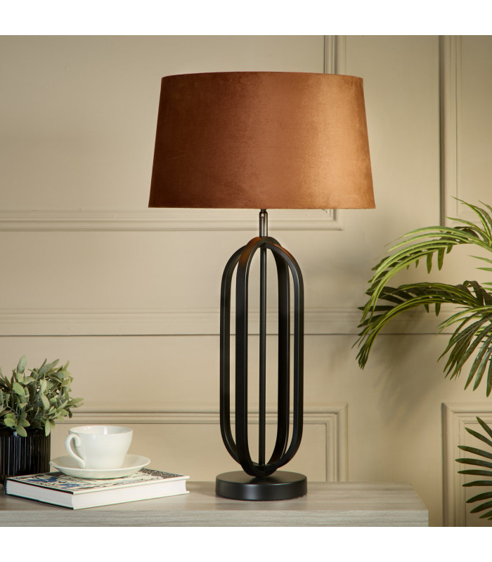 Chic Table Lamp Black Burnt Orange Shade 1x E27-2
