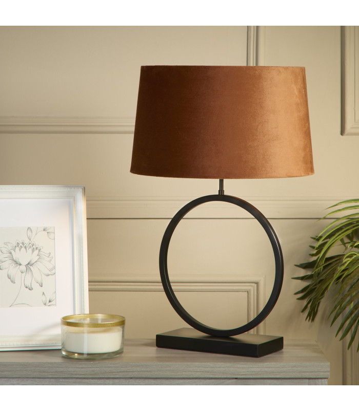 Elegant Table Lamp -Matt Black Burnt Orange Shade 1x E27-2