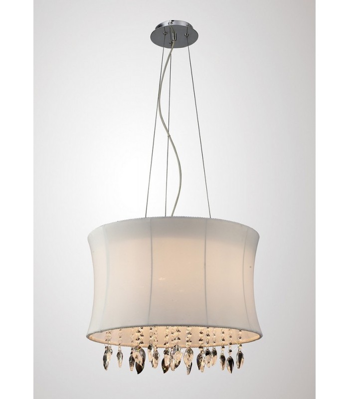 Ceiling Pendant 4 Light with White Shade Polished Chrome, Clear Crystal - 2