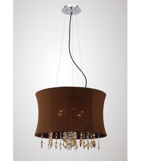 Ceiling Pendant 4 Light with Brown Shade Polished Chrome, Coffee Crystal - 2