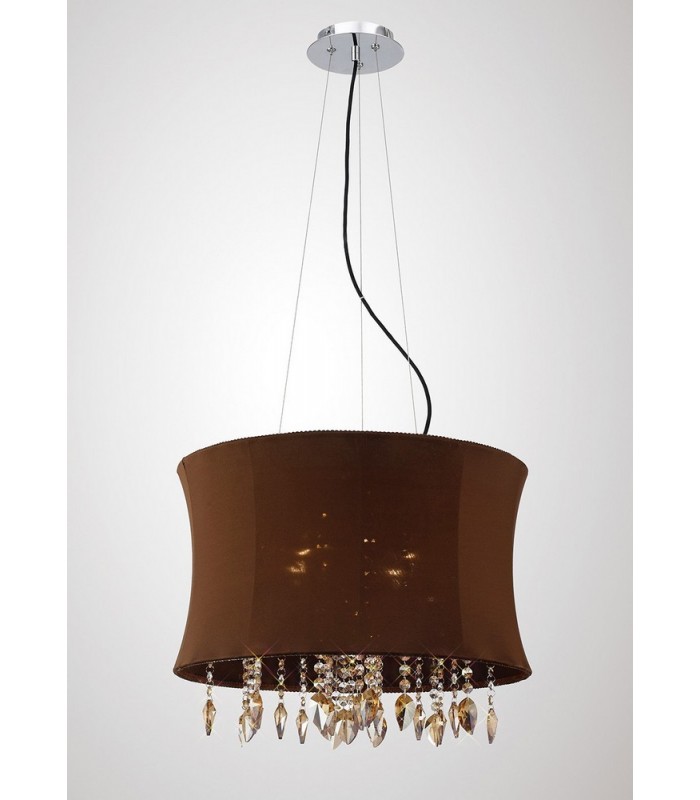 Ceiling Pendant 4 Light with Brown Shade Polished Chrome, Coffee Crystal - 2