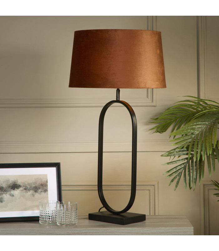 Modish Table Lamp Matt Black Burnt Orange Shade 1x E27-2