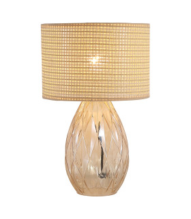 Diane Table Lamp Champagne Glass Rattan Shade 1x E14-1