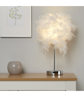 Hattie Table Lamp White Feather & Chrome 1x E27-2
