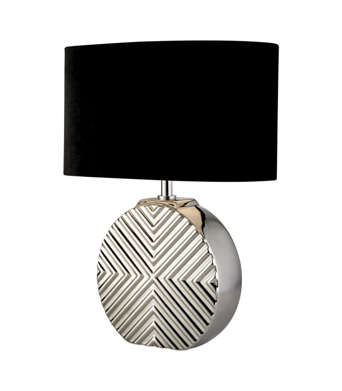 Regen Table Lamp Chrome Ceramic Black Fabric Shade 1x E27-1