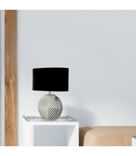 Regen Table Lamp Chrome Ceramic Black Fabric Shade 1x E27-2