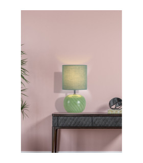 Fete Table Lamp Green Glass Linen Shade 1x E27-2