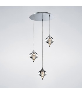 Ceiling Cluster Pendant Round 3 Light Polished Chrome, Crystal - 2
