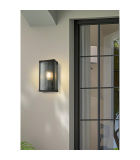 Cincinnati Outdoor Up Down Wall Lamp Aluminium Clear Ribbed Glass IP44 1x E27-2