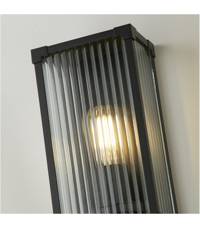 Cincinnati Outdoor Up Down Wall Lamp Aluminium Clear Ribbed Glass IP44 1x E27-5