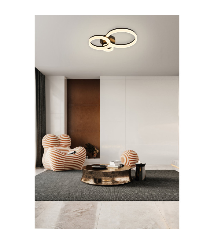 Triple Integrated LED Flush Ceiling Light. Matt Black 25W 3000K-2