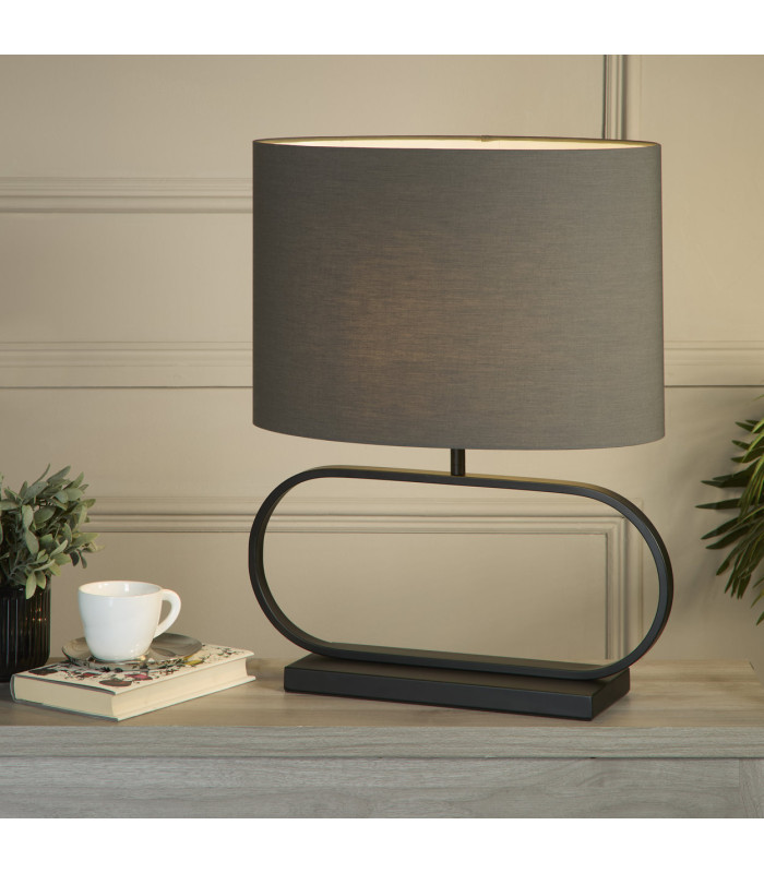 Sleek Table Lamp Black Grey Shade 1x E27-2