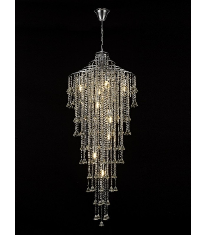 Tall Ceiling Cluster Pendant 9 Light Polished Chrome, Crystal - 2