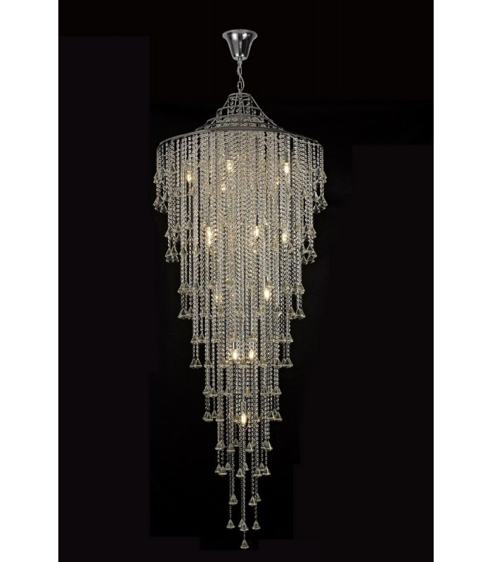 Tall Ceiling Cluster Pendant 15 Light Polished Chrome, Crystal - 2