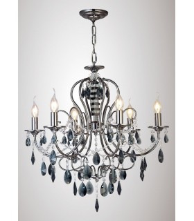 Ceiling Pendant Chandelier 6 Light Black Chrome, Crystal - 2