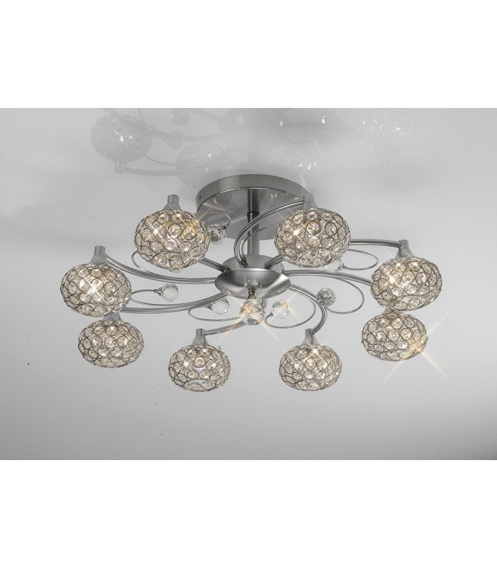 Flush Ceiling 8 Light Satin Nickel, Crystal - 2