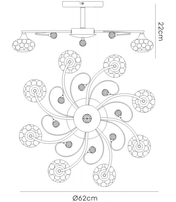 Flush Ceiling 8 Light Satin Nickel, Crystal - 3