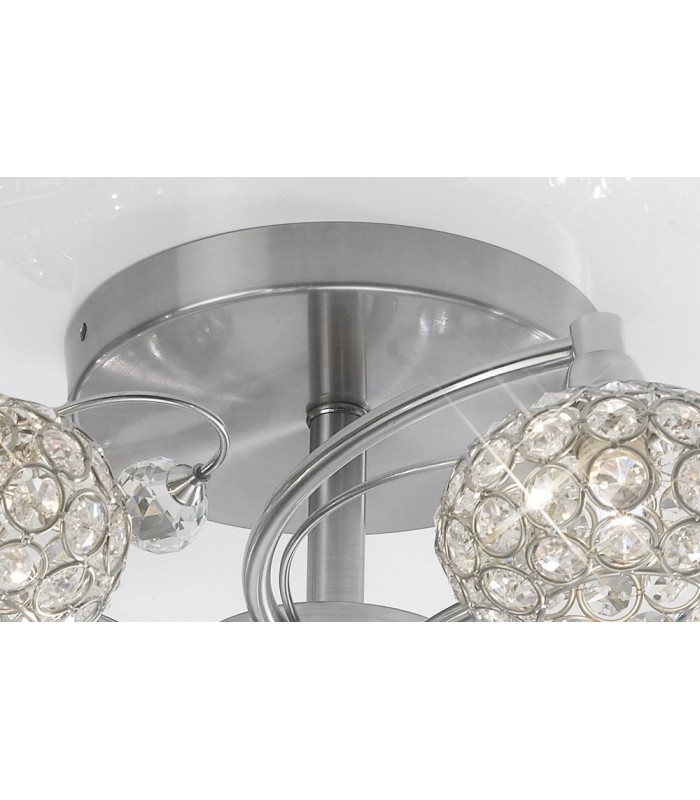 Flush Ceiling 8 Light Satin Nickel, Crystal - 4