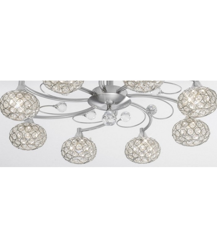 Flush Ceiling 8 Light Satin Nickel, Crystal - 5