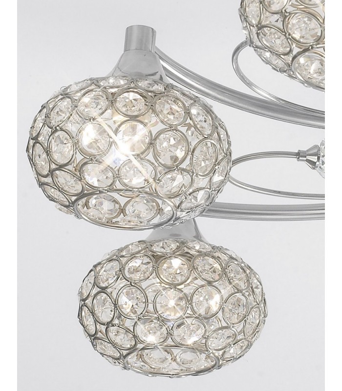 Flush Ceiling 8 Light Satin Nickel, Crystal - 6