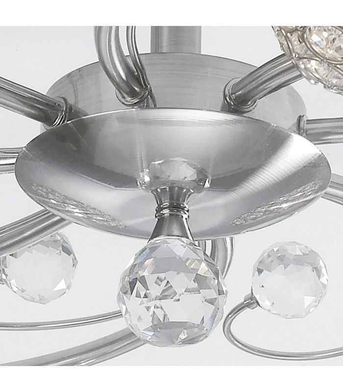 Flush Ceiling 8 Light Satin Nickel, Crystal - 8