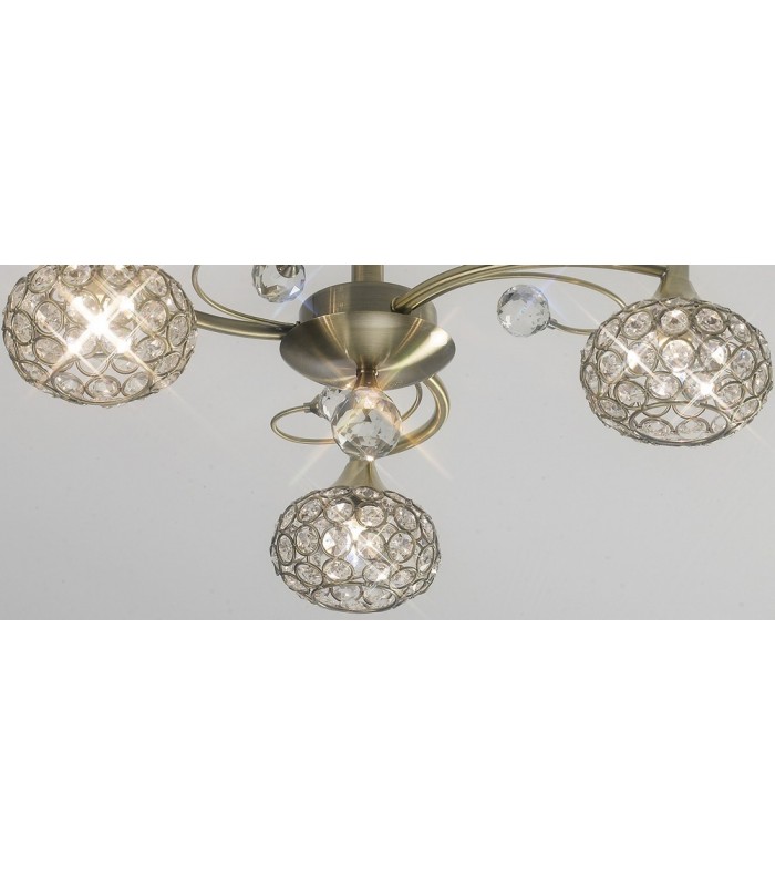 Flush Ceiling 3 Light Antique Brass, Crystal - 5
