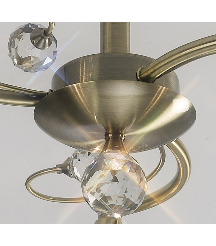 Flush Ceiling 3 Light Antique Brass, Crystal - 7
