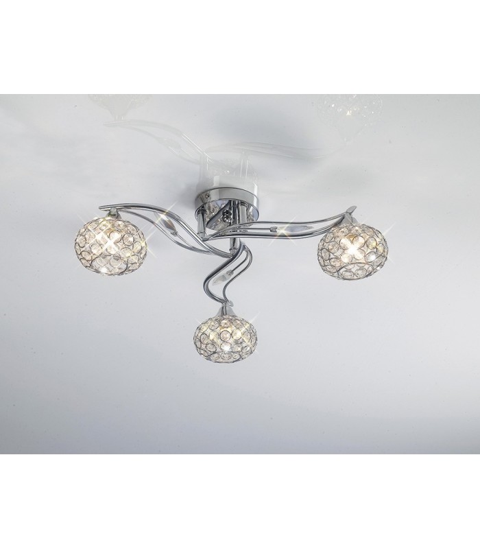 Flush Ceiling 3 Light Polished Chrome, Crystal - 2