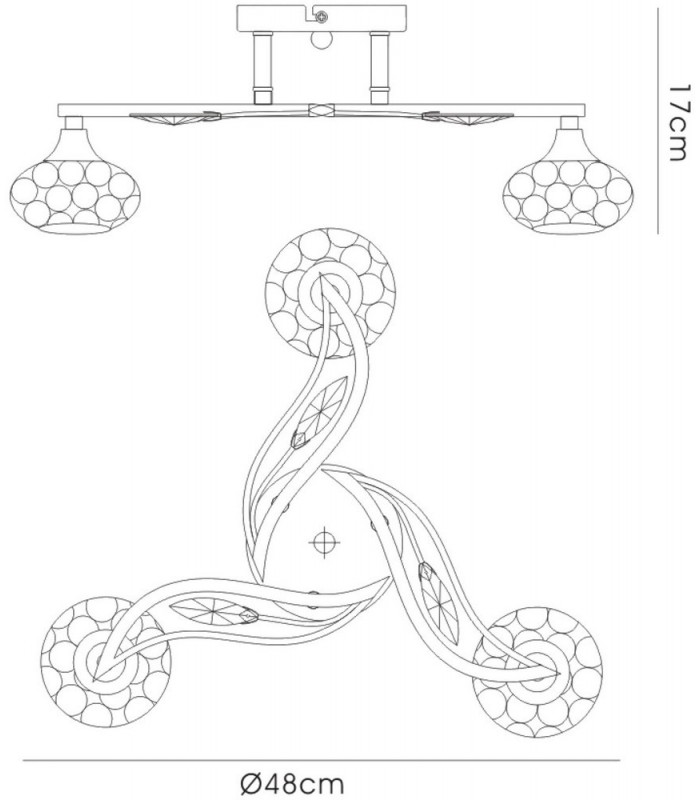 Flush Ceiling 3 Light Polished Chrome, Crystal - 3