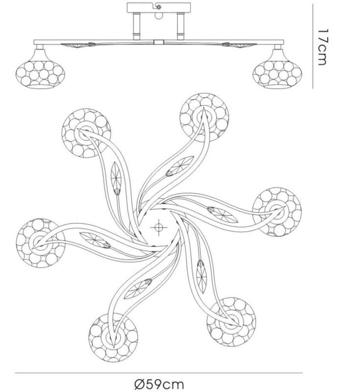 Flush Ceiling 6 Light Polished Chrome, Crystal - 3