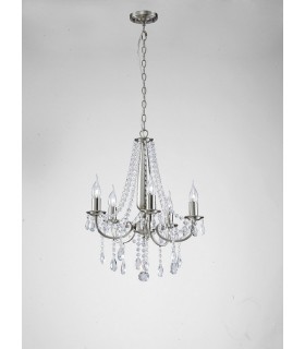 Ceiling Pendant Chandelier 5 Light Satin Nickel, Crystal - 2
