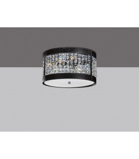 Ceiling Cylindrical 3 Light Polished Chrome, Black Faux Leather, Crystal - 2