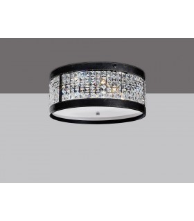 Ceiling Cylindrical 4 Light Polished Chrome, Black Faux Leather, Crystal - 2