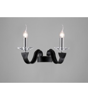 Wall Lamp 2 Candle Light Polished Chrome, Black Faux Leather, Crystal - 2
